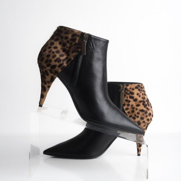 Saint Laurent YSL Womens Black Leather Bootie Ankle Boots Calf Hair US 8 EU 38 - Picture 3 of 8